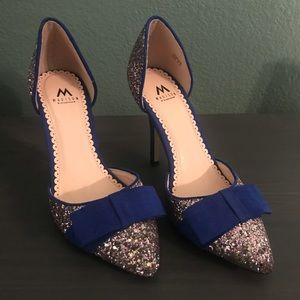 Navy and multicolored sequin heels